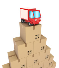 Obraz premium Carton boxes and red truck.