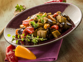 seitan stew with eggplant and pepper,vegetarian food
