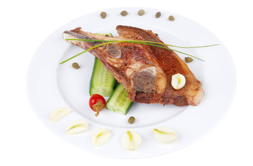 grilled beef meat fillet on white plate