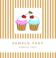 Card with two chery cupcakes