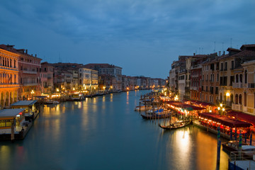 Night image of Grand Canal in Venice.