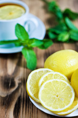 Lemons and tea with mint