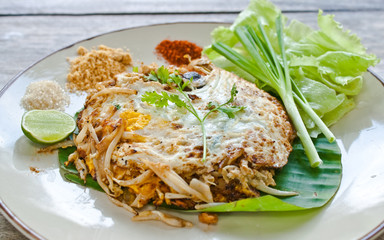 vegetarian thai food : stir-fried rice noodles (Pad Thai)