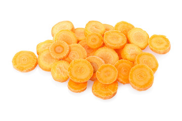 Sliced carrots on white,  clipping path included