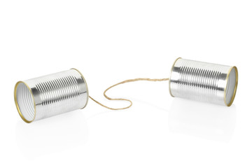 Tin can phone on white, clipping path included