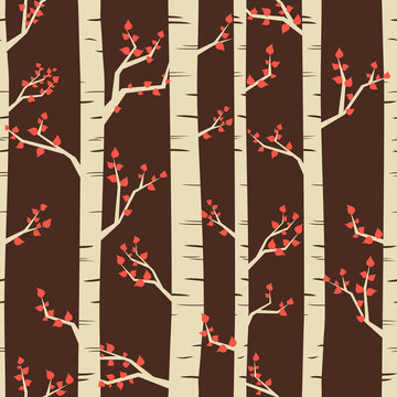 Seamless pattern with birch trees in autumn.