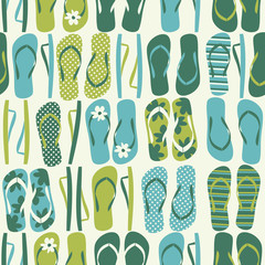 Seamless pattern with flip flops in green and blue.