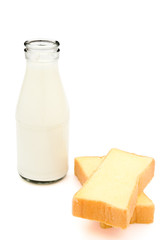 sponge cake and bottle of milk with clipping path