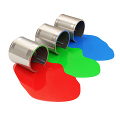 Spilled Paint Cans isolated on white background (RGB Concept)