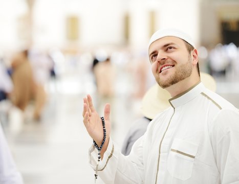 Muslim praying at Medina mosque
