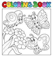 Abwaschbare Fototapete Für Kinder Malbuch mit Schmetterlingen 3