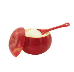 Sugar bowl made of red apple with fructose inside