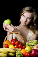 Beautiful girl with fruit and vegetables