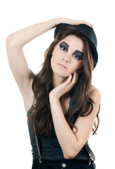 Naklejka premium Portrait of the beautiful girl in a hat - grunge style