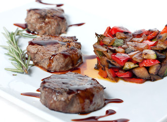 Roasted vegetables and meat