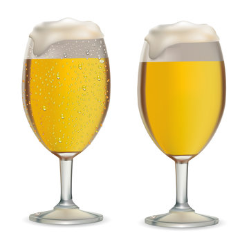 Beer in glass with drops vector