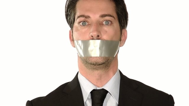 businessman gagged with tape