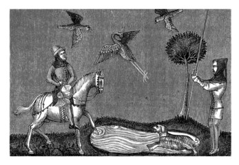 Medieval Scene : Hunting Birds - 14th century
