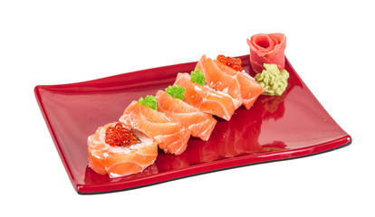 Japanese sushi traditional japanese food.Roll made of salmon, re