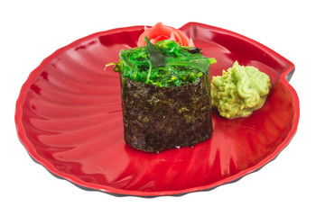 Japanese fresh maki sushi with green seaweed Chuka