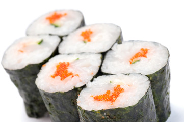 Hosomaki, Geisha poppies, scallop, tobiko caviar, mayonnaise