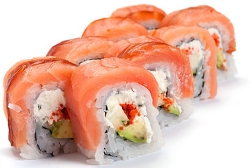Uramaki. Philadelphia with smoked salmon.
