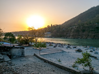 Sunset over the Ganges river