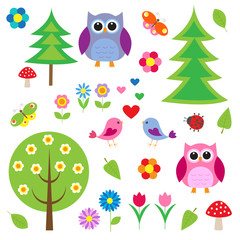 Birds,tress and owls
