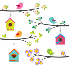Obraz premium Birds and birdhouses. Vector set