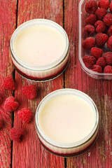 Lemon possets with raspberries
