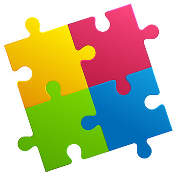 Puzzlespiel - gelb - rot - gr&uuml;n - blau