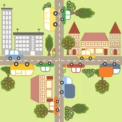 Foto op Plexiglas Stratenplan Cartoon stadsplattegrond.