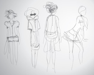 Fashion sketches / Realistic vector drawing