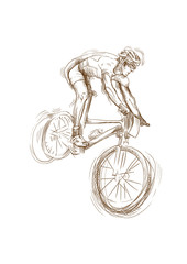 Obraz premium mountain bike cyclist (this is original sketch - sepia)