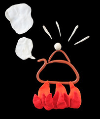 hot water pot boiled on fire isolated black background