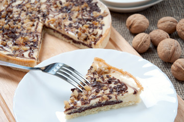 Piece of a fresh cheese cake, studio shot