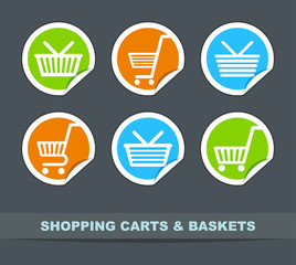 Stickers of carts and baskets for shopping