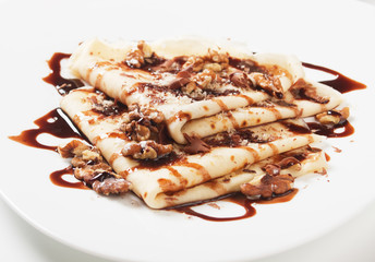 Crepes with chocolate and walnuts