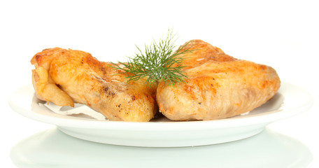 roasted chicken wings with dill in the plate isolated on white