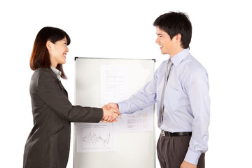 Businesswoman and Businessman Shaking Hand