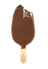 bitten ice cream with chocolate on a stick