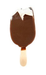 bitten ice cream with chocolate on a stick