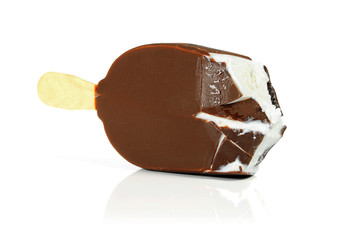 bitten ice cream with chocolate on a stick