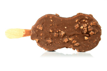 bitten ice cream with chocolate on a stick