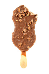 bitten ice cream with chocolate on a stick
