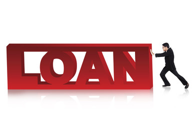 Businessman with loan sign