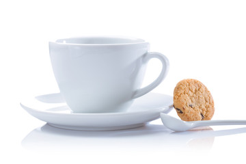 cappuchino cup and cookie isolated