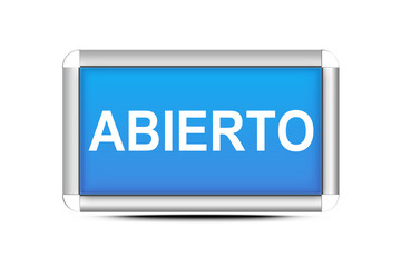 Letrero azul abierto