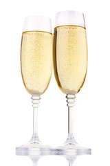 Two glasses of champagne isolated on white