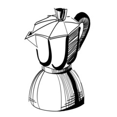 Black and white sketch of mocha coffee maker